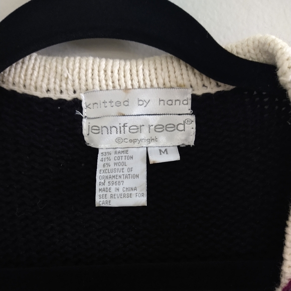 Jennifer Reed vintage hand knitted crop boho ramie/cotton/wool sweater size M - Picture 3 of 3